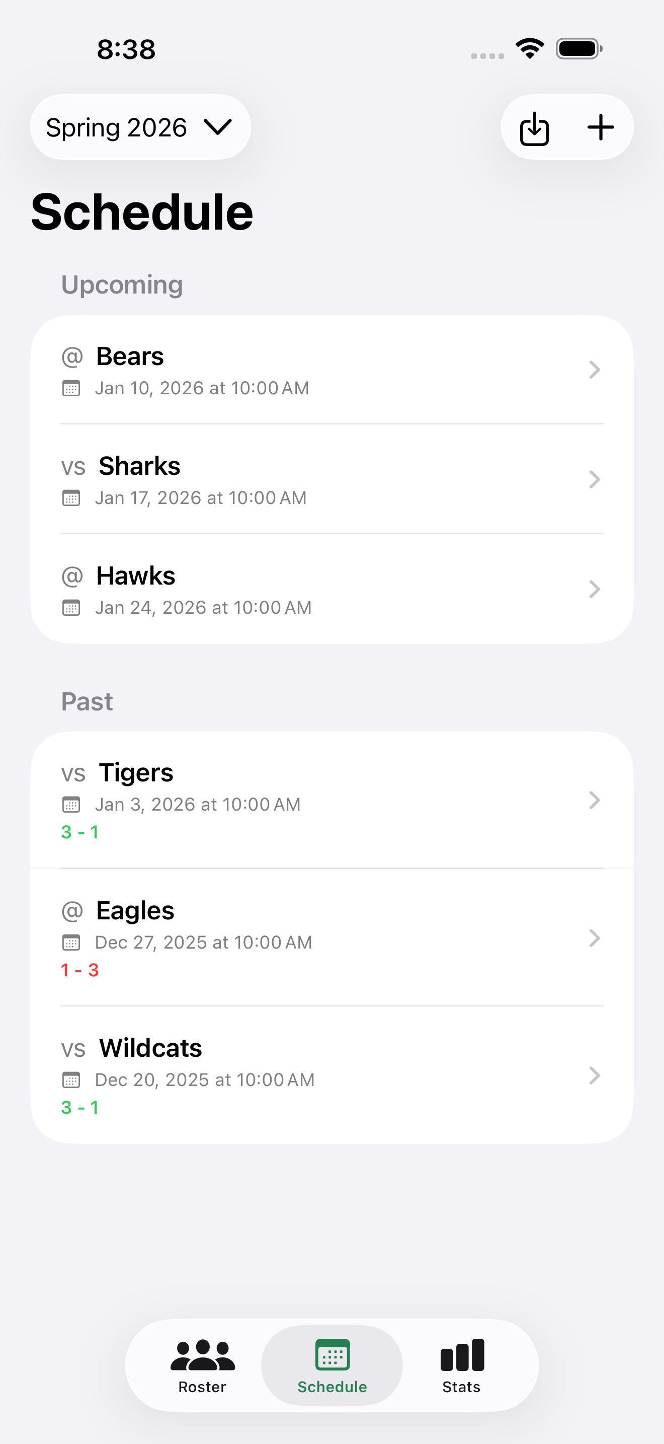 Match schedule view